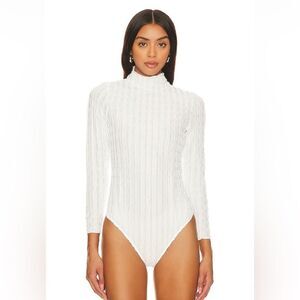 Free People Party Favor Textured Turtleneck Bodysuit Sz‎ Small in Ivory Cream